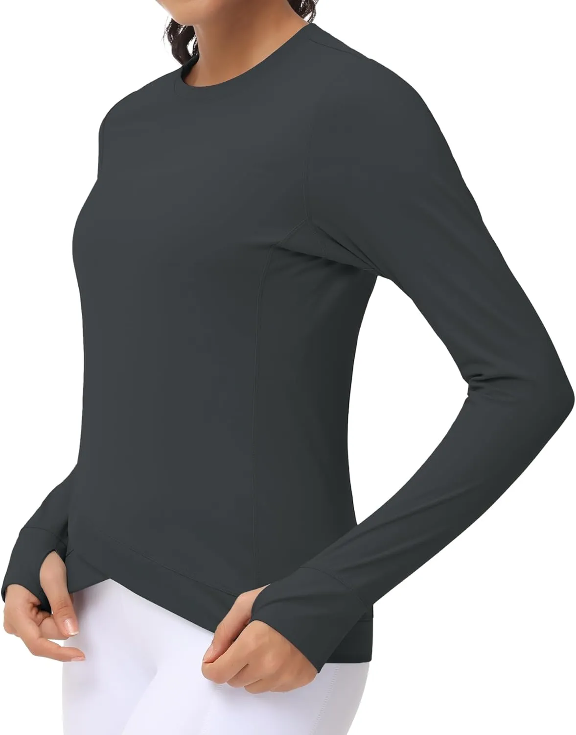 Women's Long Sleeve Compression Shirts Workout Tops Cross Hem Athletic Running Yoga T-Shirts with Thumb Hole