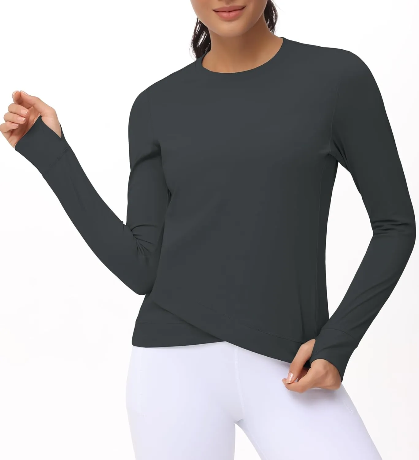 Women's Long Sleeve Compression Shirts Workout Tops Cross Hem Athletic Running Yoga T-Shirts with Thumb Hole