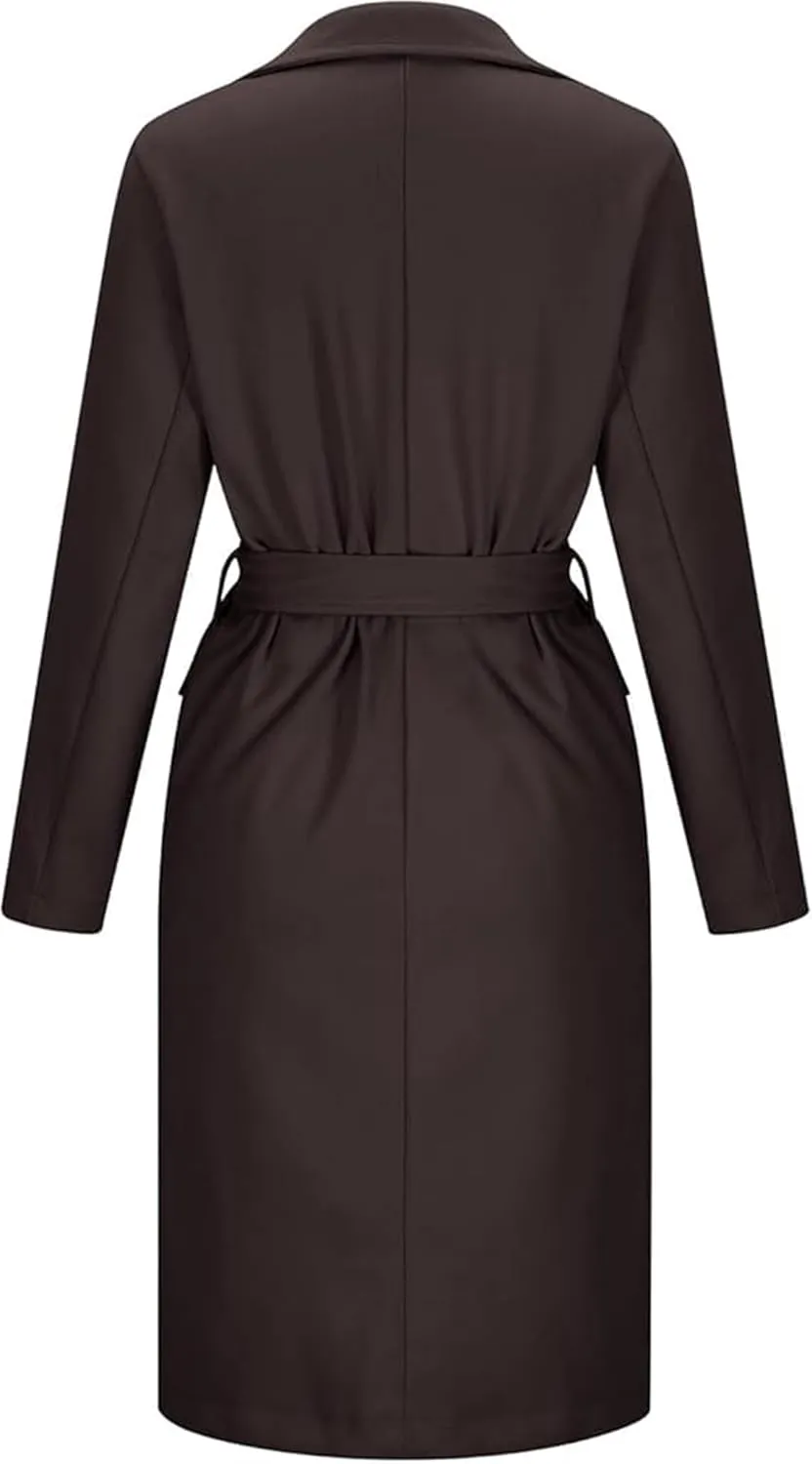 Women's Long Trench Coat,Oversized Double Breasted Lapel Overcoat,Fall Winter Warm Casual Outerwear with Belt