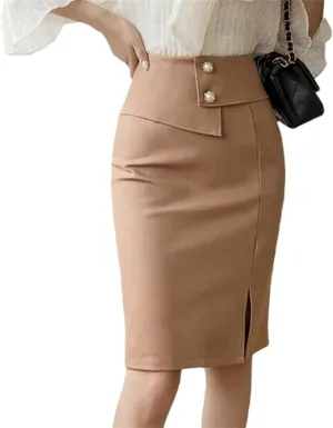 Women's Office Elegant Pencil Skirt  Knee-Length High Waist Hip-Wrap Casual Bottoms