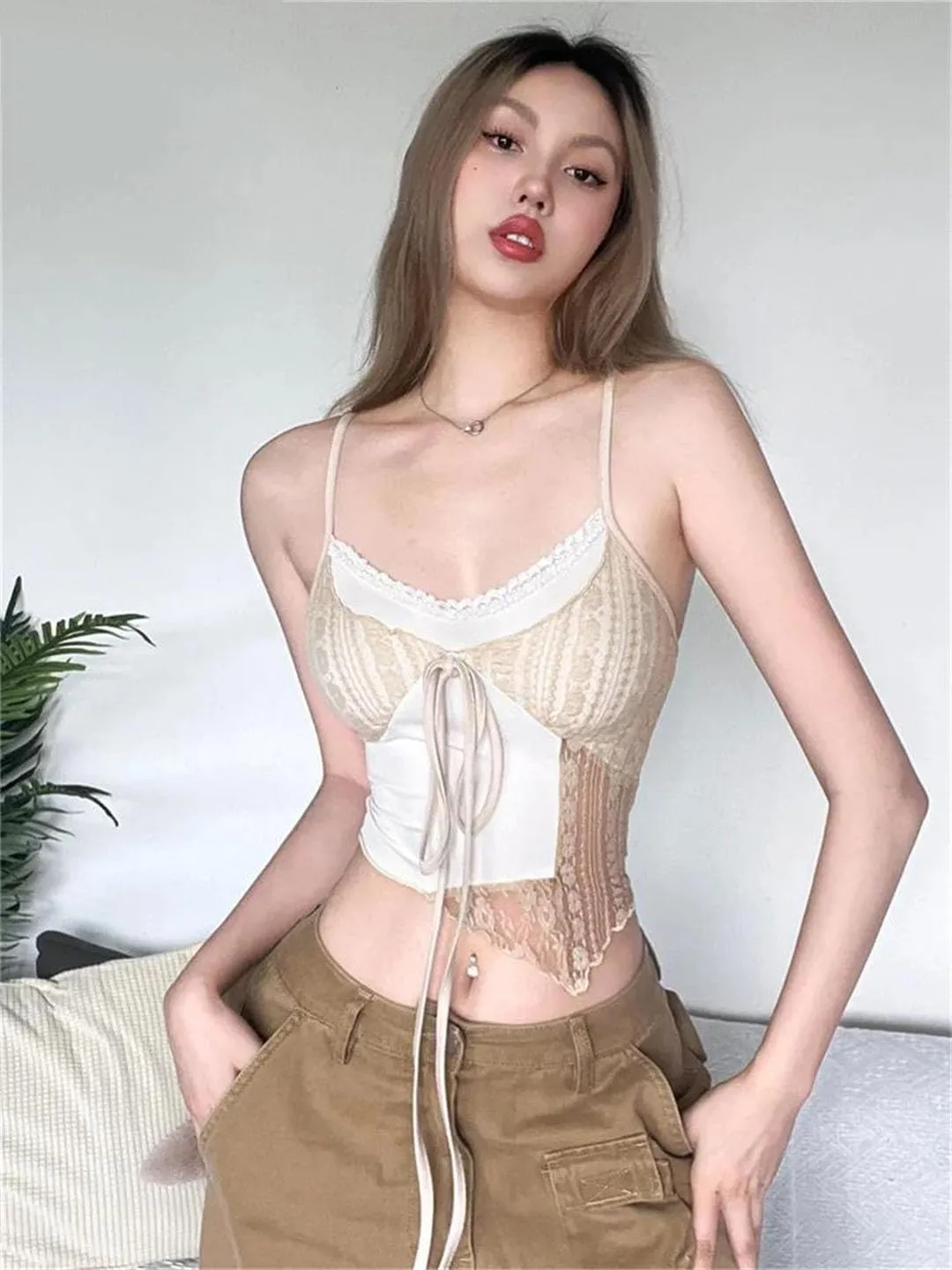 Women's Patchwork Contrast Color Thin Breathable Sexy Camisole Linen Vest
