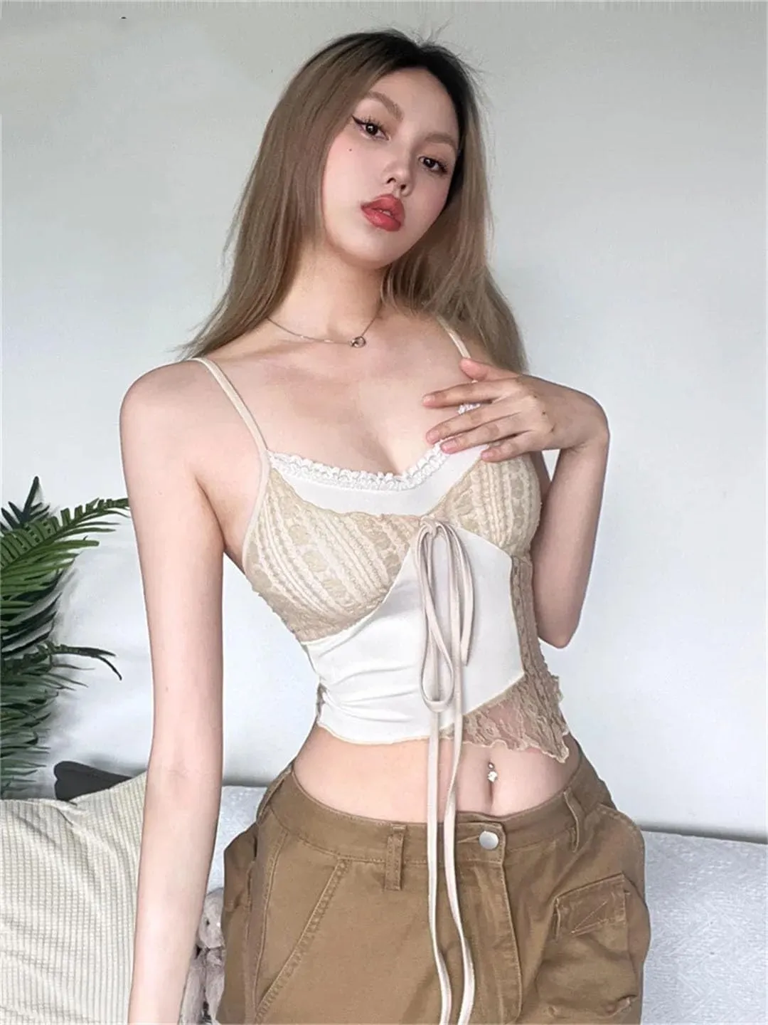 Women's Patchwork Contrast Color Thin Breathable Sexy Camisole Linen Vest