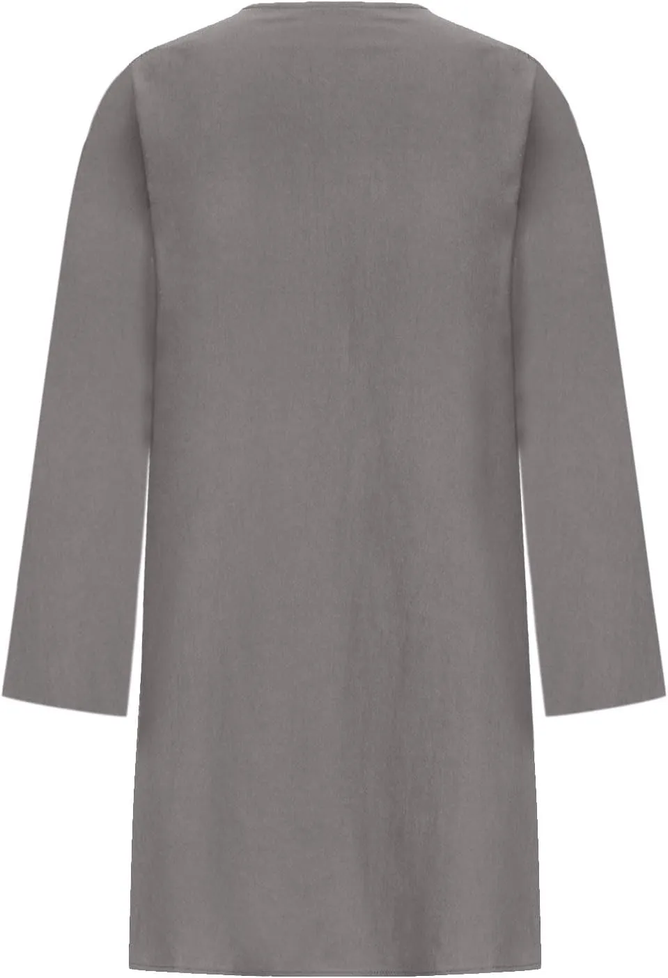 Women's Plain Cotton Linen Dresses Long Sleeve Knee-Length Peasant Dress Boho Plus Size Loose Fit Pleated Midi Dress