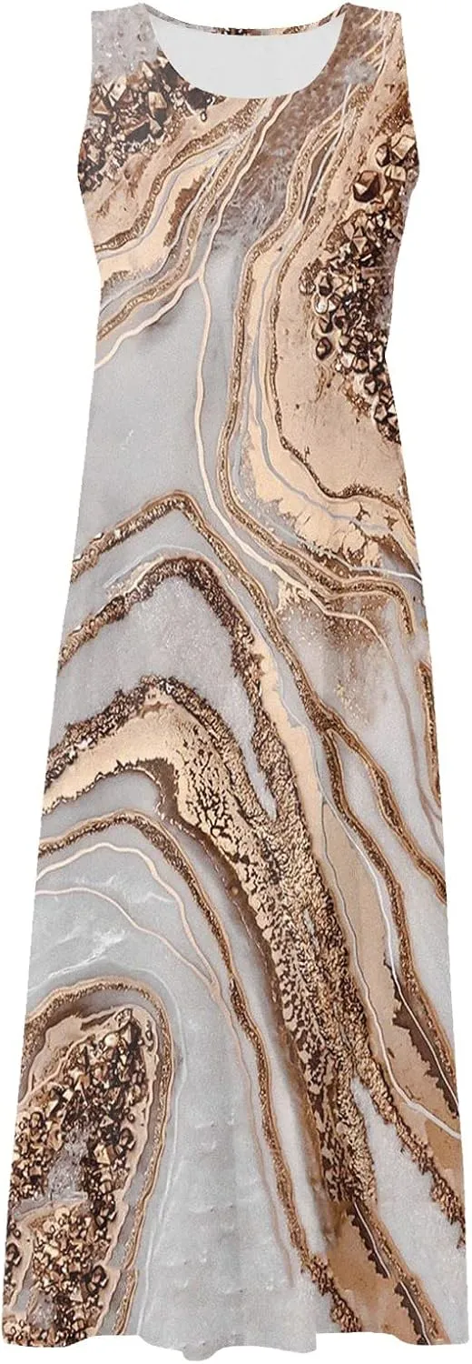 Womens Plus Size Summer Dresses 2025 Gradient Ombre Loose Casual Vacation Sleeveless Boho Tank Midi Pockets Sundresses