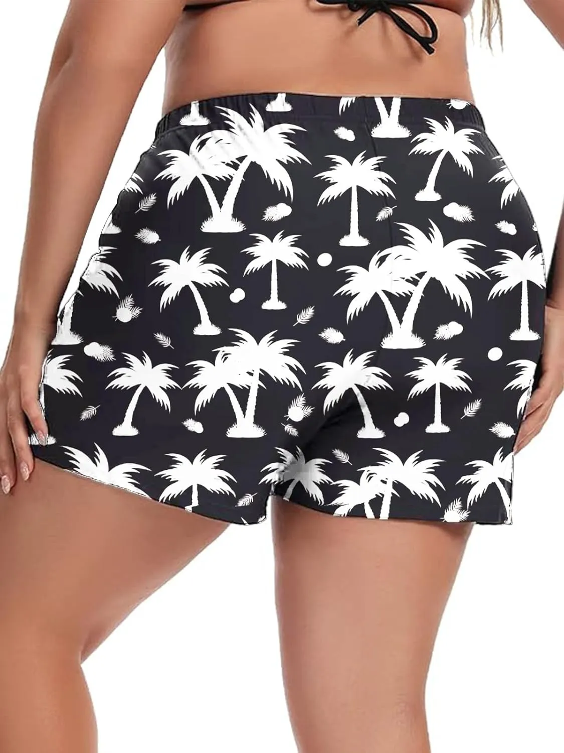 Women's Plus Size Swim Shorts High Waisted Bathing Suit Bottoms Long Swimsuit Board Short Tankini Trunks with Pocket