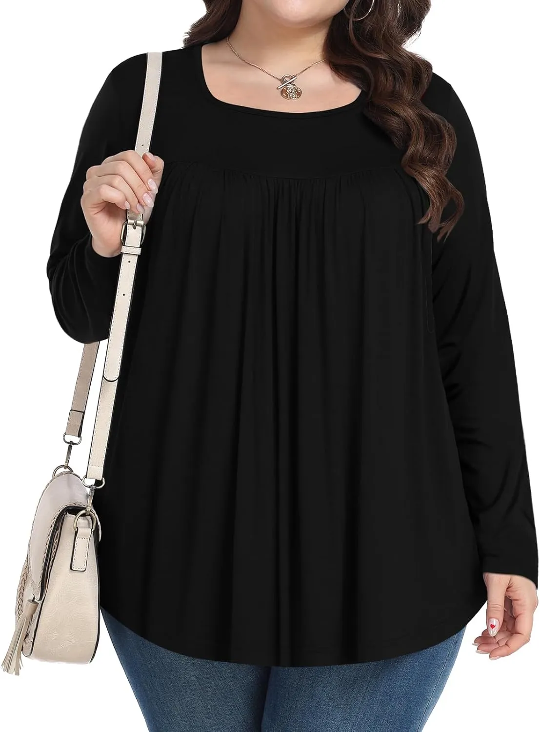 Womens Plus Size Tops Long Sleeve Shirts 2025 Fall Tunic Blouses 1X-5X