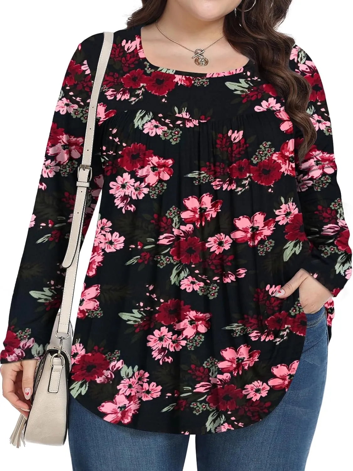 Womens Plus Size Tops Long Sleeve Shirts 2025 Fall Tunic Blouses 1X-5X
