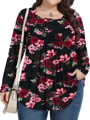 Womens Plus Size Tops Long Sleeve Shirts 2025 Fall Tunic Blouses 1X-5X