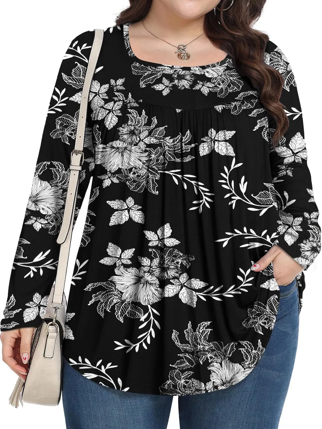 Womens Plus Size Tops Long Sleeve Shirts 2025 Fall Tunic Blouses 1X-5X