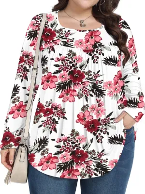 Womens Plus Size Tops Long Sleeve Shirts 2025 Fall Tunic Blouses 1X-5X
