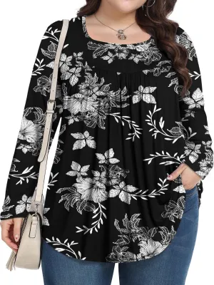 Womens Plus Size Tops Long Sleeve Shirts 2025 Fall Tunic Blouses 1X-5X