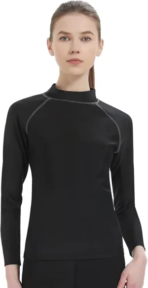 Womens Rash Guard UPF 50  Mock Turtleneck Swim Shirts Long Sleeve Quick Dry Lightweight Underwear for Women