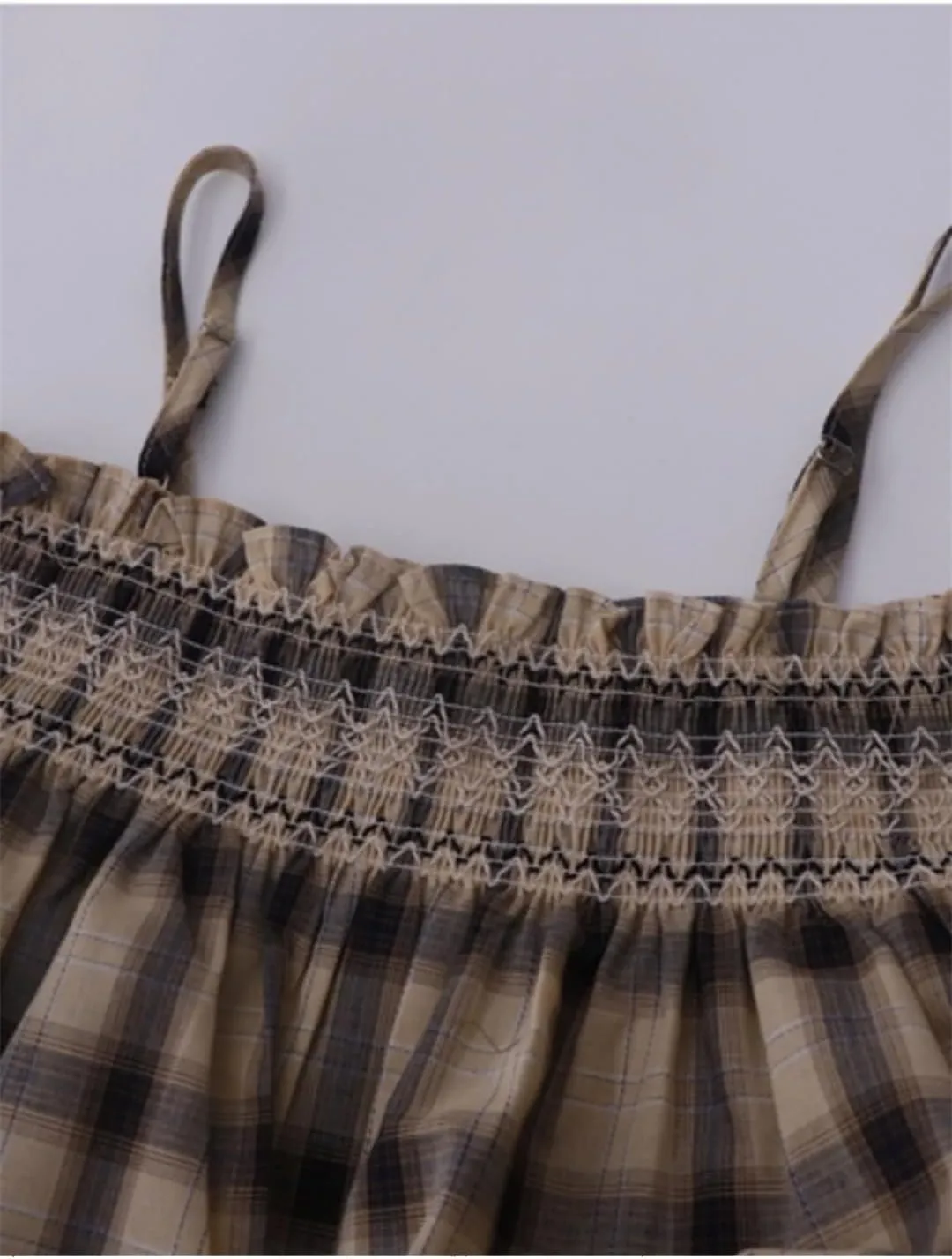 Womens Retro Spaghetti Straps Camisole Single-Breasted Plaid Loose Slim Crop Tank Tops