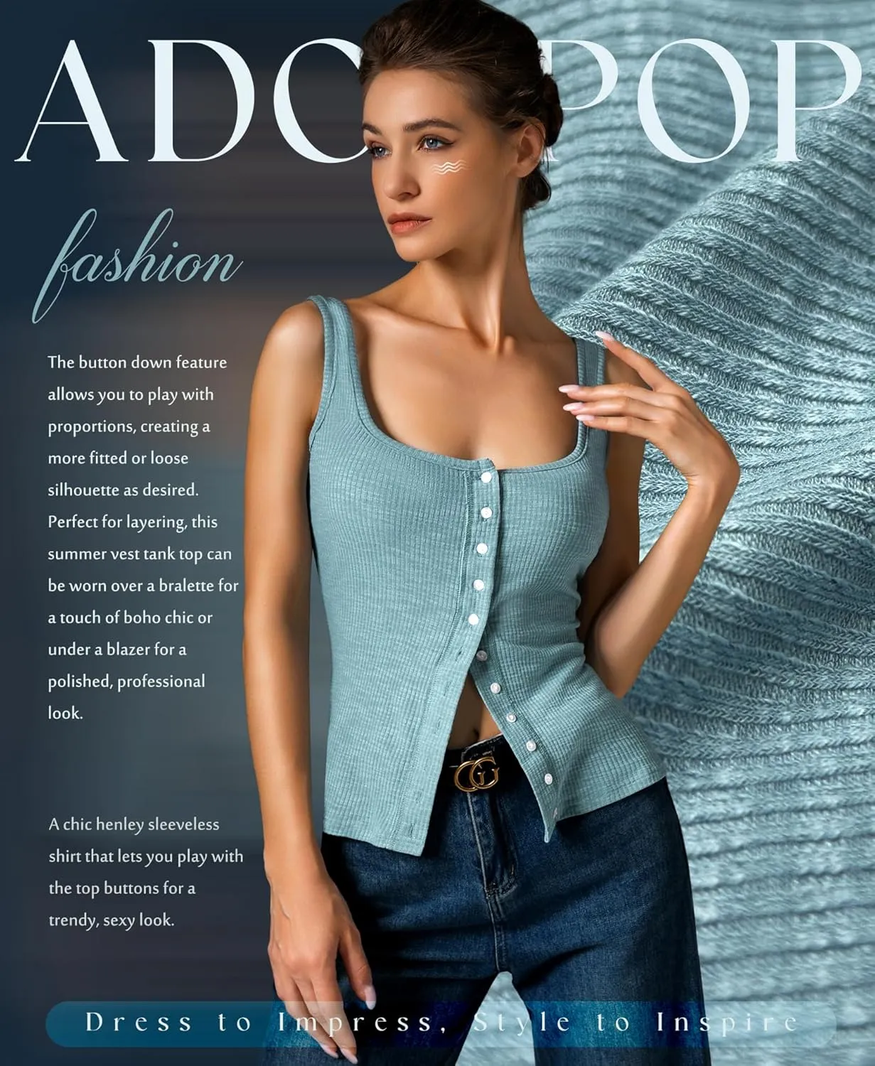 Womens Ribbed Tank Tops - Sleeveless Blouses Button Down Henley Shirts Summer Vest Cami Top