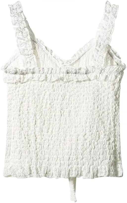 Womens Ruffle Drawstring Camisole Summer V-Neck Sleeveless Short Slimming Suspender Tops