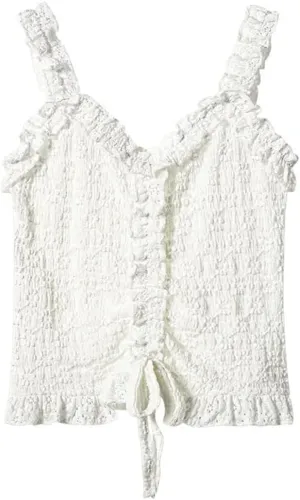 Womens Ruffle Drawstring Camisole Summer V-Neck Sleeveless Short Slimming Suspender Tops