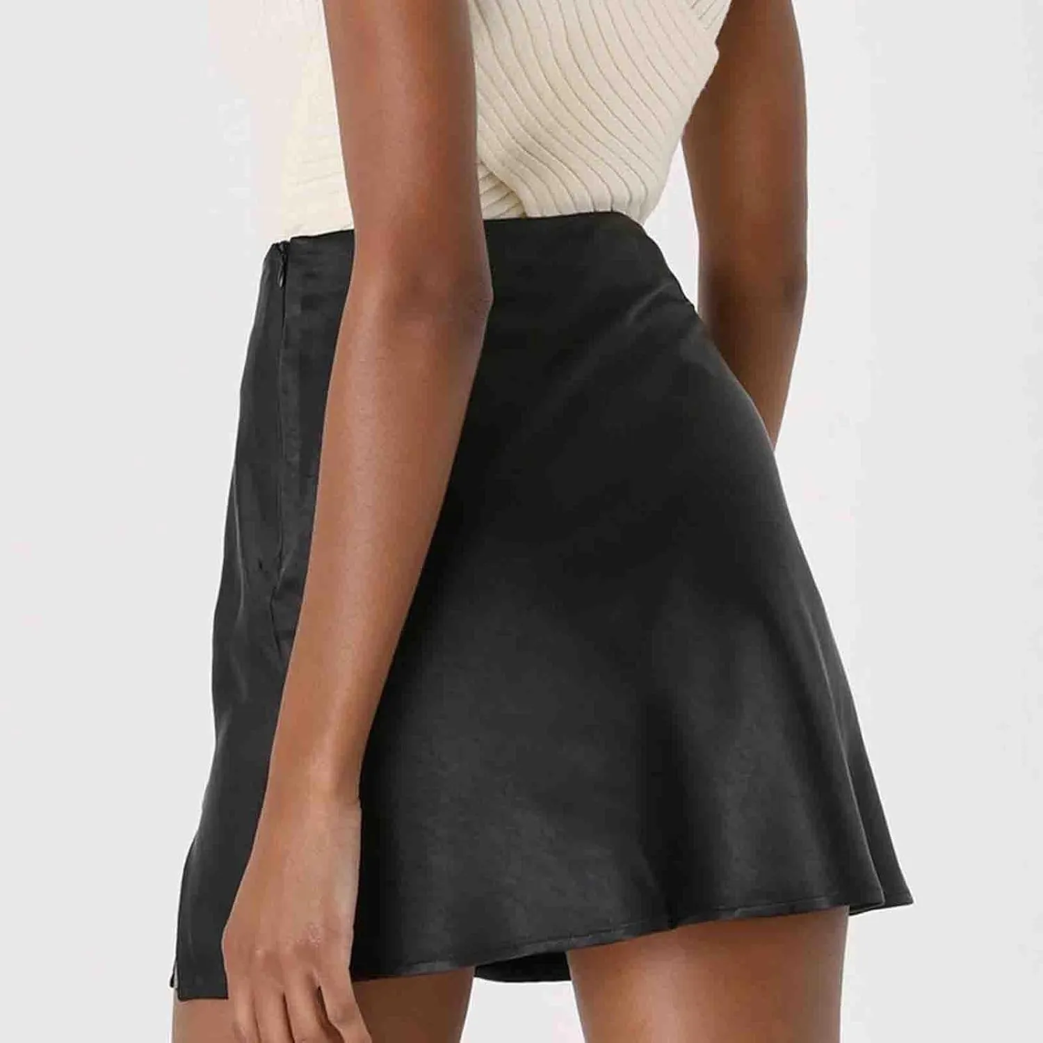 Women's Satin Split Slit Mini Skirt High Waisted Elastic Waist Sexy A-Line Silk Soft Elegant Short Skirts 2025