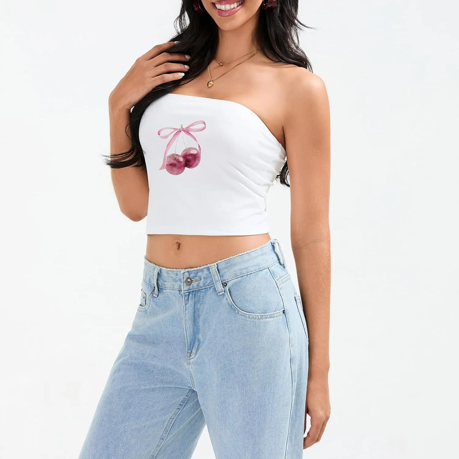 Womens Sexy Cami Tube Top Y2K Slim Fit Summer Floral Print Aesthetic Strapless Bandeau Camisole Casual Crop Tops
