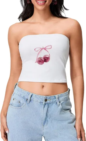 Womens Sexy Cami Tube Top Y2K Slim Fit Summer Floral Print Aesthetic Strapless Bandeau Camisole Casual Crop Tops