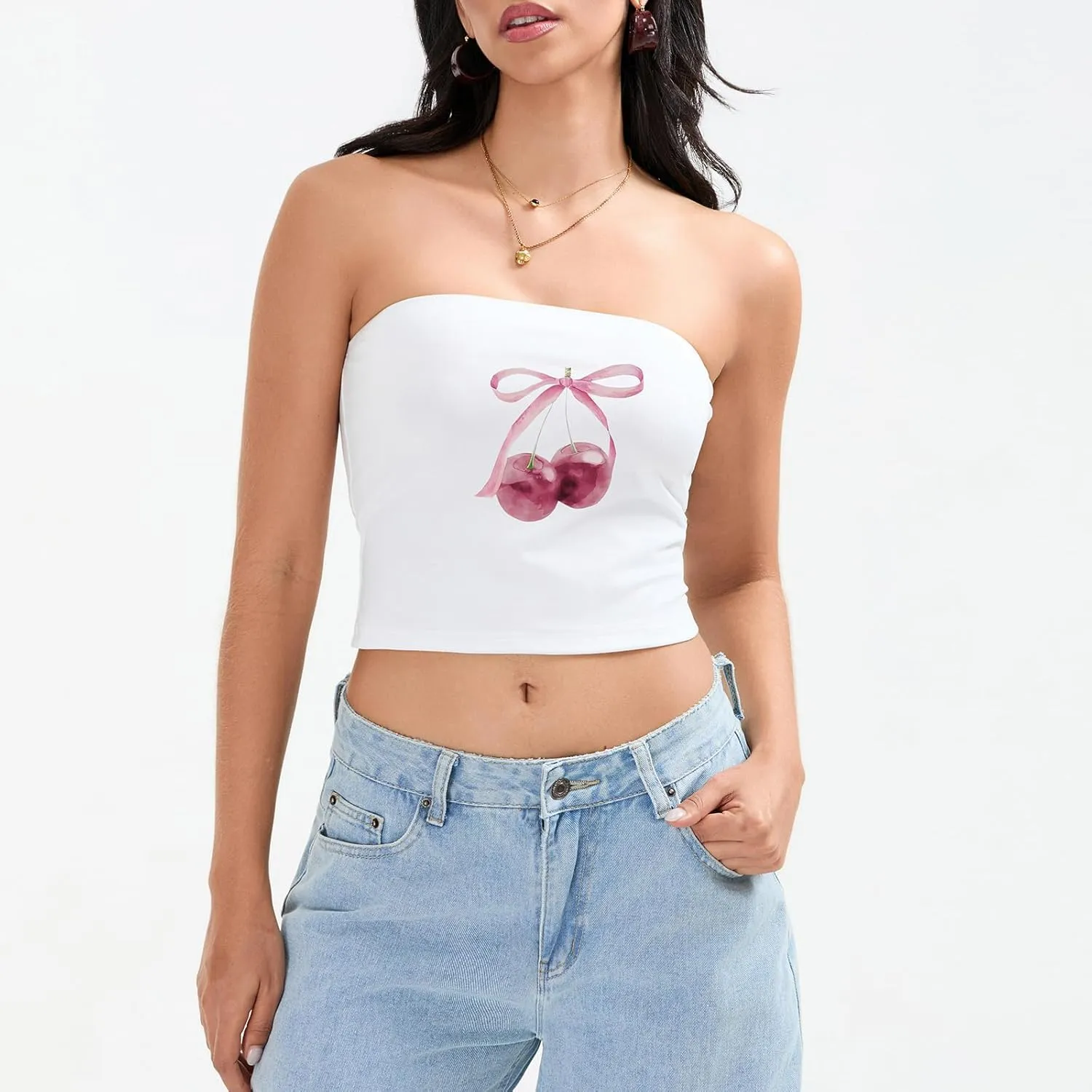 Womens Sexy Cami Tube Top Y2K Slim Fit Summer Floral Print Aesthetic Strapless Bandeau Camisole Casual Crop Tops
