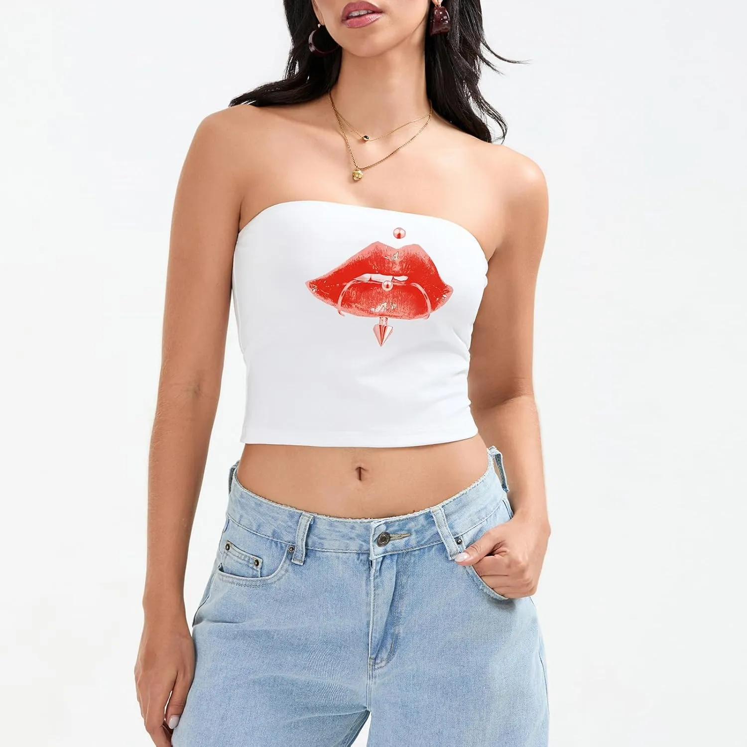 Womens Sexy Cami Tube Top Y2K Slim Fit Summer Floral Print Aesthetic Strapless Bandeau Camisole Casual Crop Tops
