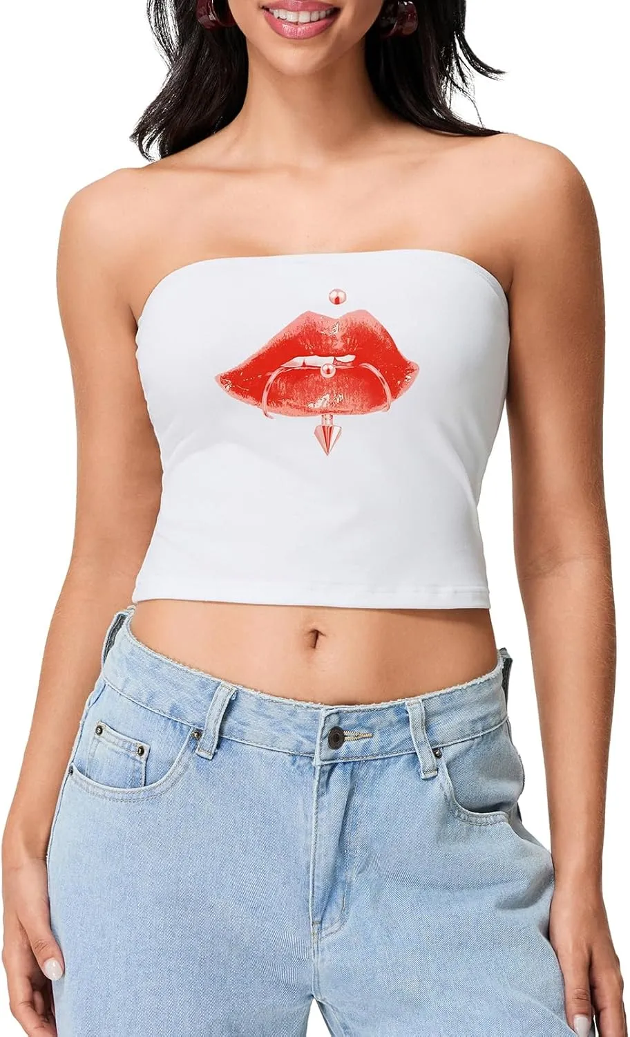 Womens Sexy Cami Tube Top Y2K Slim Fit Summer Floral Print Aesthetic Strapless Bandeau Camisole Casual Crop Tops