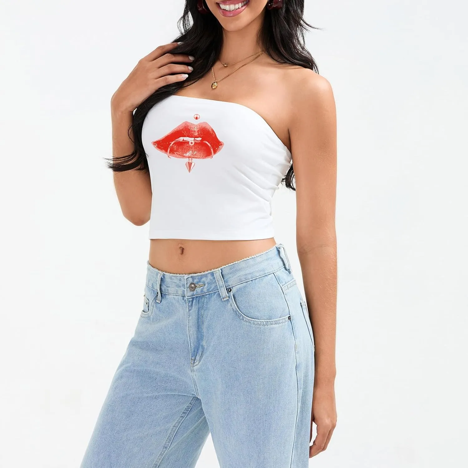 Womens Sexy Cami Tube Top Y2K Slim Fit Summer Floral Print Aesthetic Strapless Bandeau Camisole Casual Crop Tops