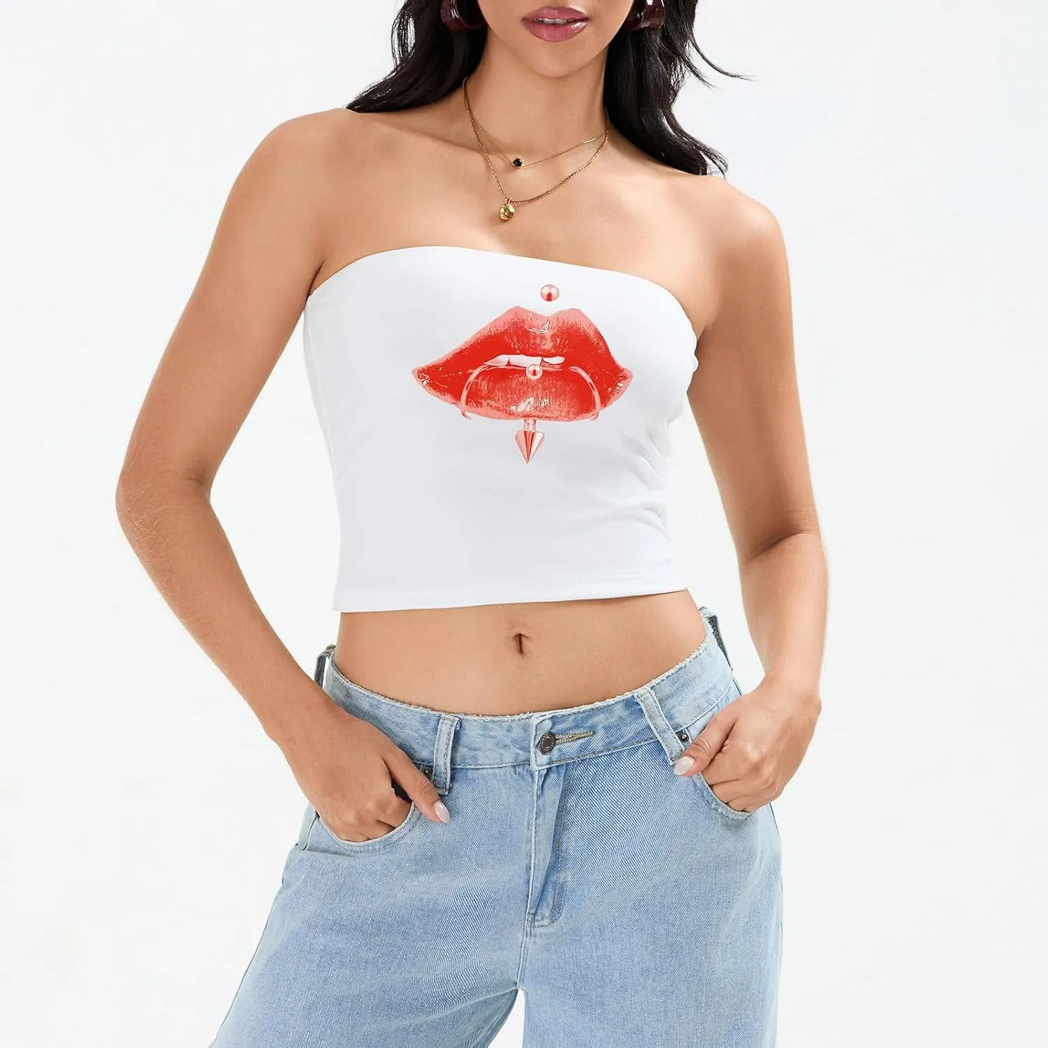 Womens Sexy Cami Tube Top Y2K Slim Fit Summer Floral Print Aesthetic Strapless Bandeau Camisole Casual Crop Tops