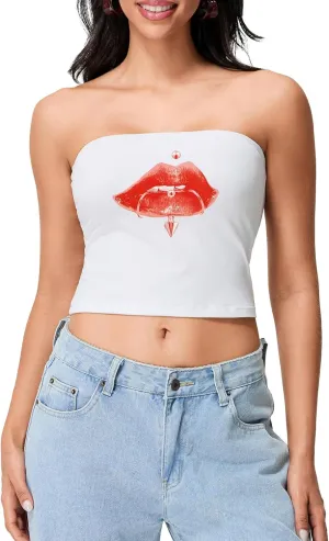 Womens Sexy Cami Tube Top Y2K Slim Fit Summer Floral Print Aesthetic Strapless Bandeau Camisole Casual Crop Tops