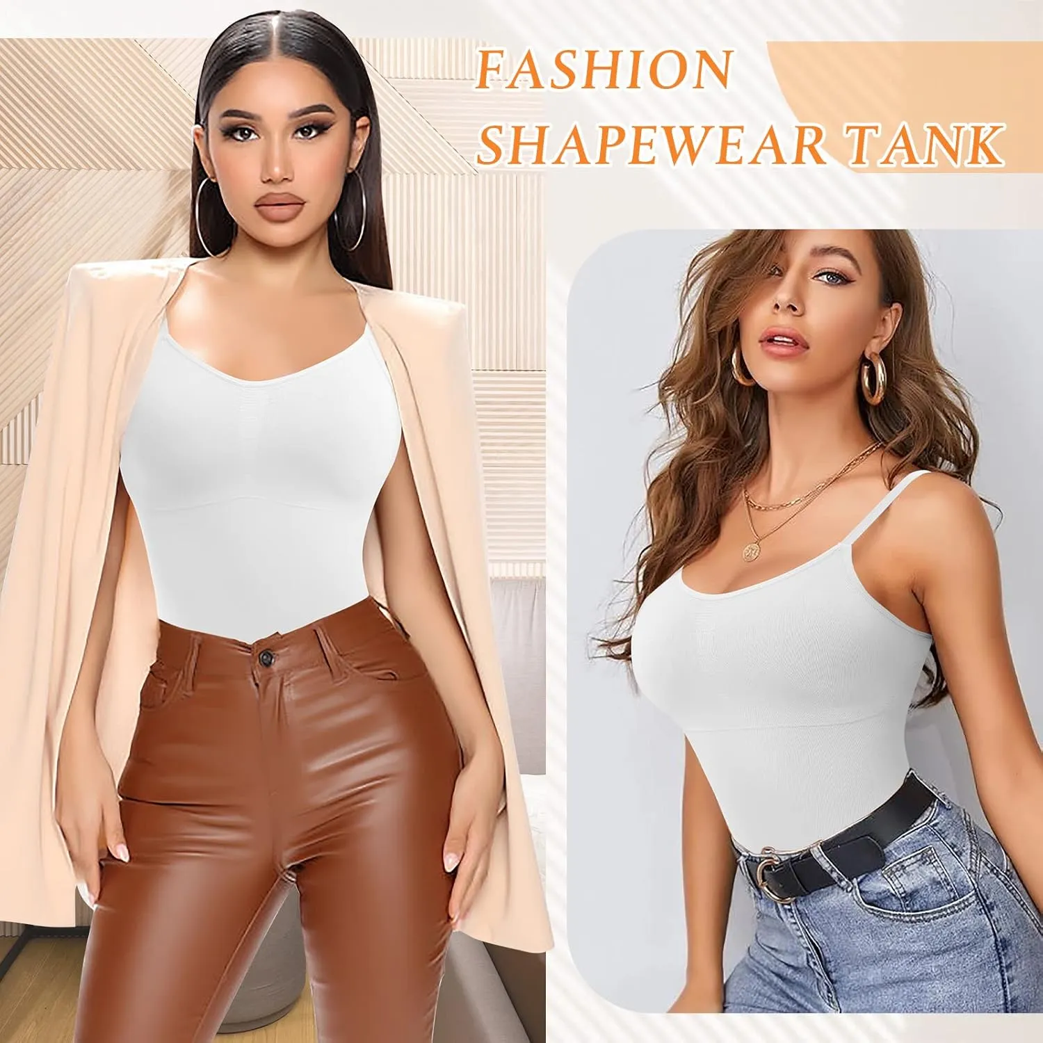 Womens Shapewear Tank Tops with Built in Bra Tummy Control Cami Shaper Compression Shaping Tops