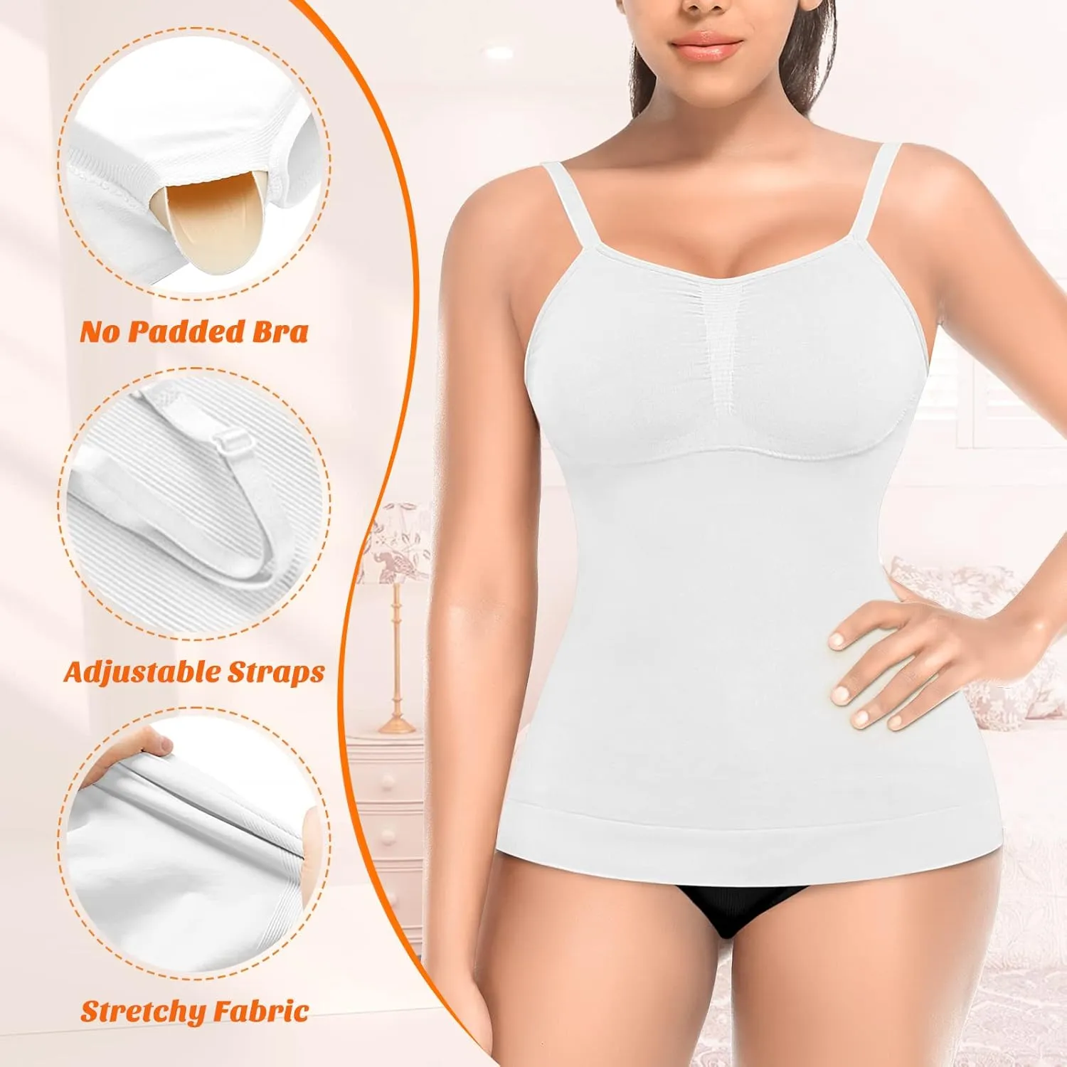 Womens Shapewear Tank Tops with Built in Bra Tummy Control Cami Shaper Compression Shaping Tops