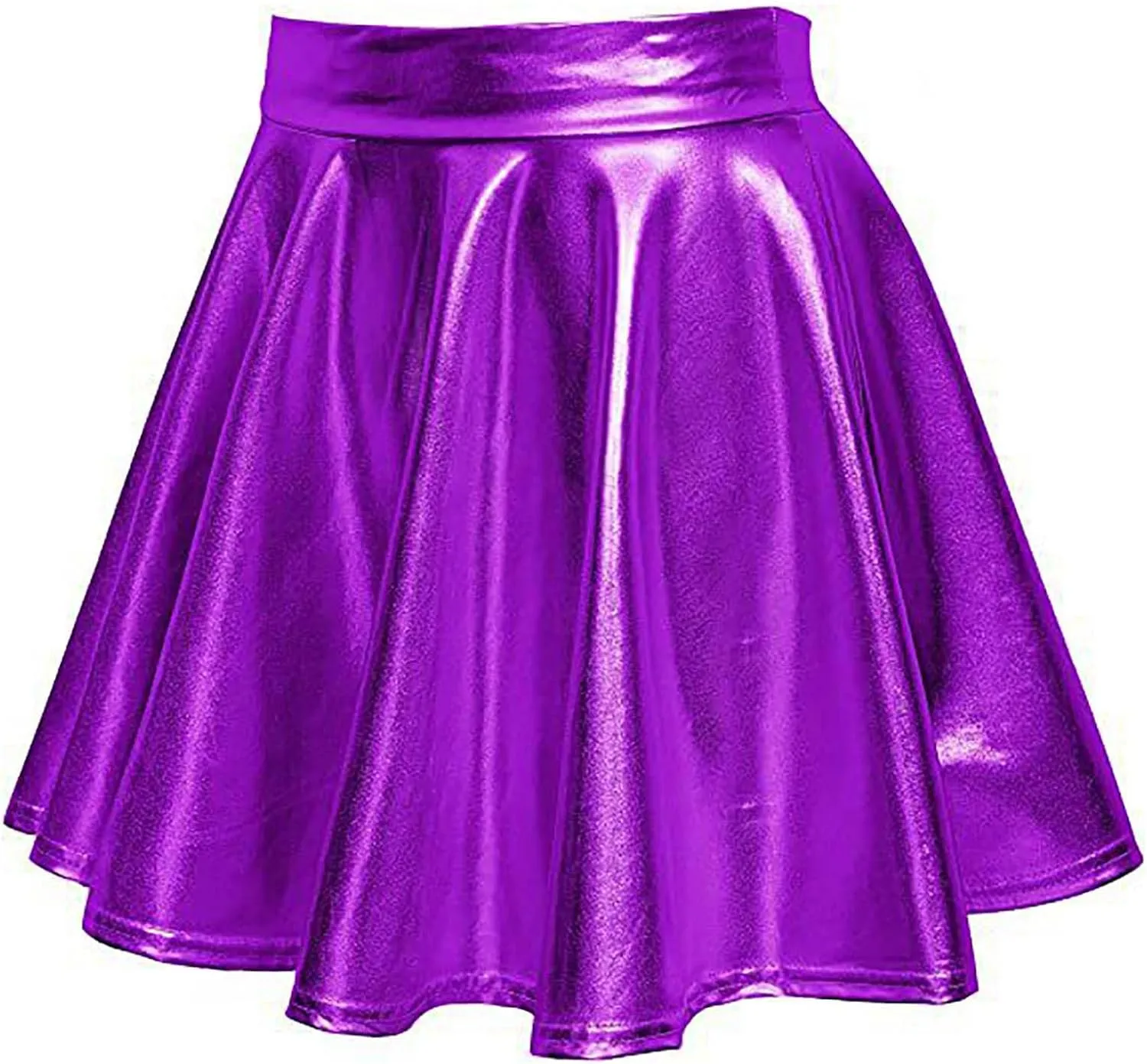 Womens Shiny Flared Pleated Short Mini Skater Skirt High Waisted A-Line Dance Skirt for Nightclub Costumes Clubwear