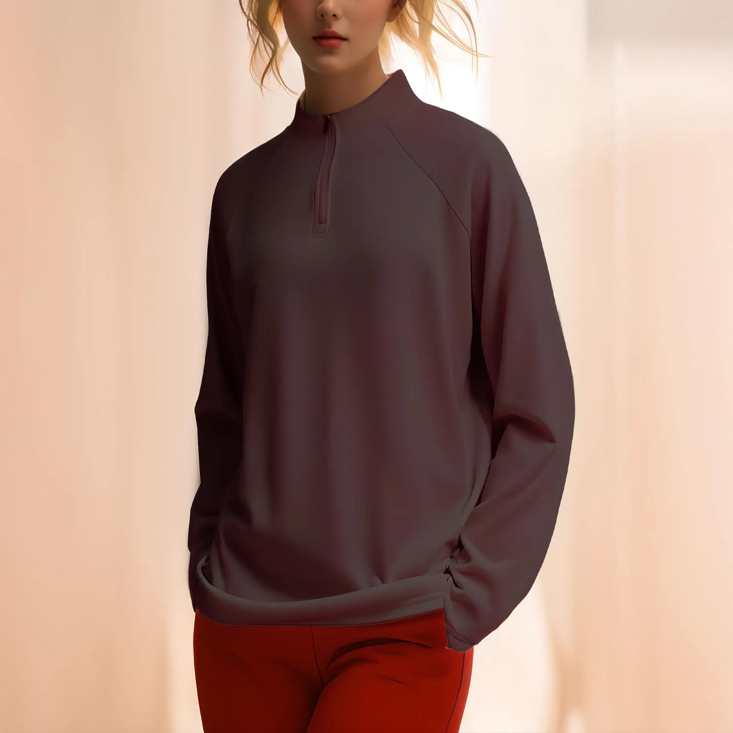 Women's Shirts Long Sleeve 1/4 Zip Quick Dry Workout Hiking Athletic Shirts Athletic Running Yog Zip Up Jackets