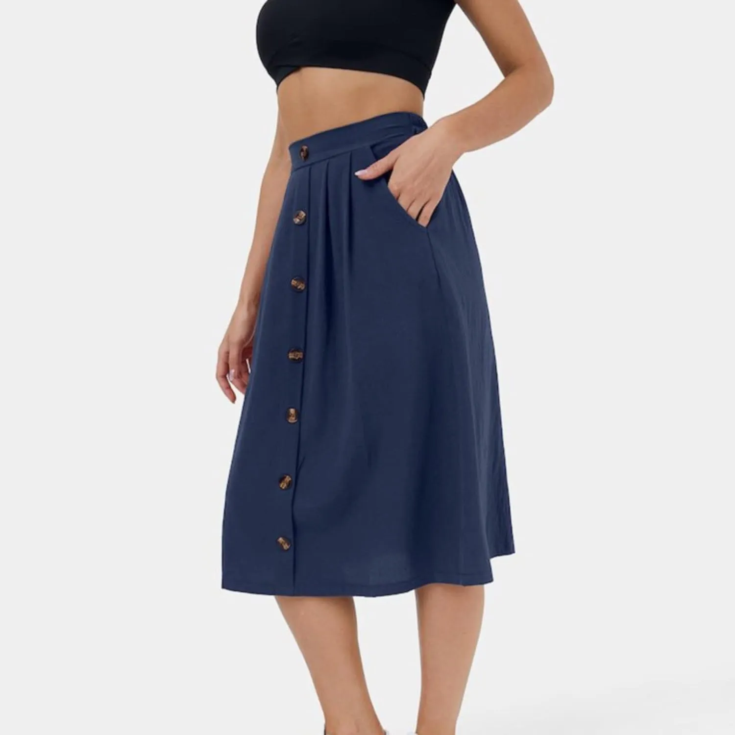Womens Short Skirt 2024 Women Casual Skirts Frill Tie Waist A Line Midi Skirt With Pockets White Pleated Skirt