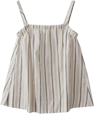 Womens Side Button Slit Loose Striped Camisole One-Shoulder Sleeveless Slim Fit Short Suspender Tops