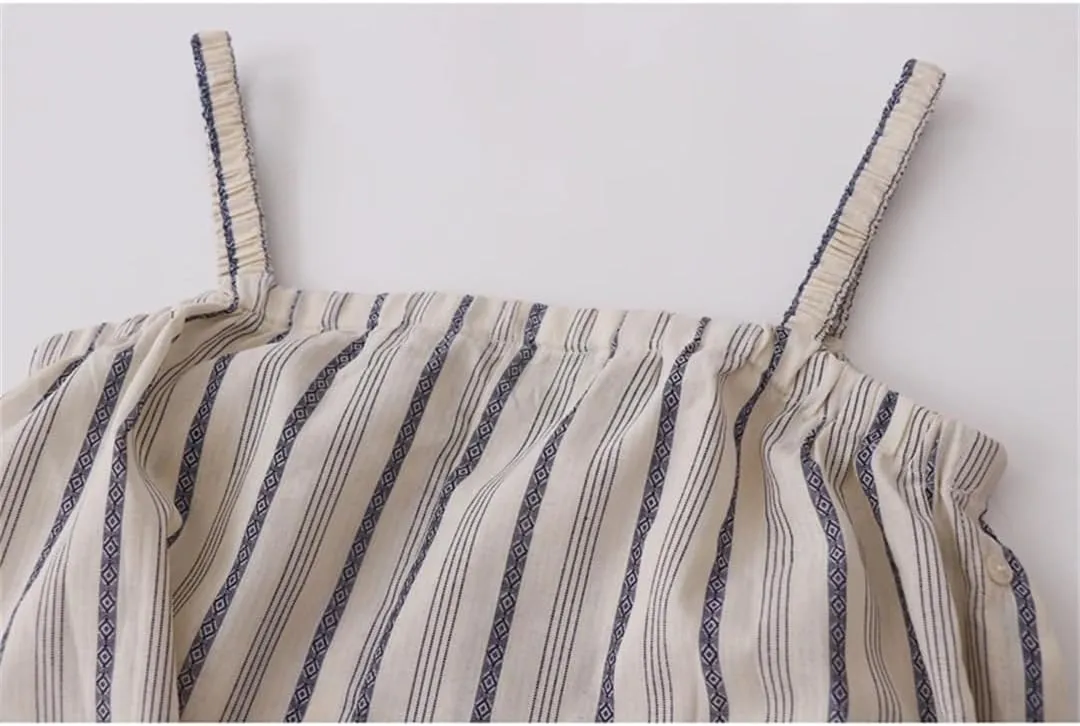 Womens Side Button Slit Loose Striped Camisole One-Shoulder Sleeveless Slim Fit Short Suspender Tops