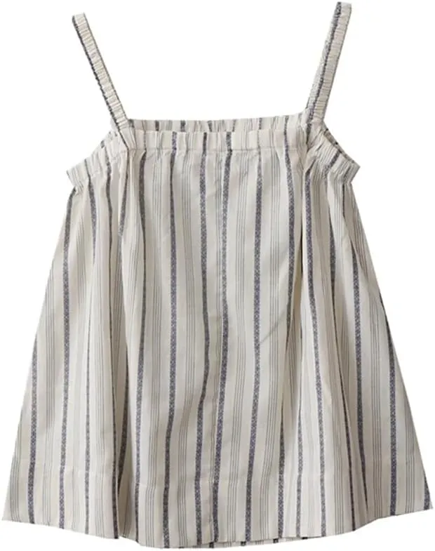 Womens Side Button Slit Loose Striped Camisole One-Shoulder Sleeveless Slim Fit Short Suspender Tops