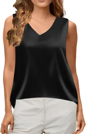 Womens Silk Satin Tank Tops Casual Camisole Cami Sleeveless Blouses Summer Basic Shirt