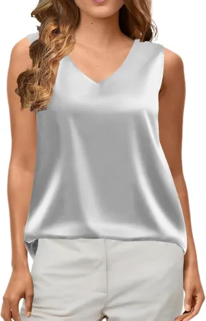 Womens Silk Satin Tank Tops Casual Camisole Cami Sleeveless Blouses Summer Basic Shirt
