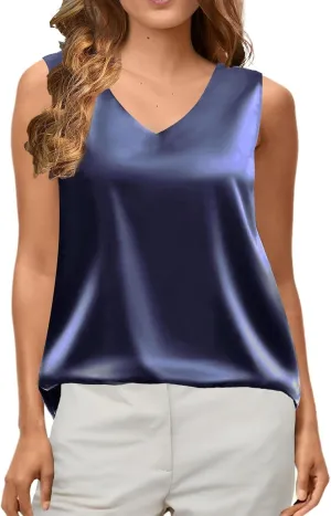 Womens Silk Satin Tank Tops Casual Camisole Cami Sleeveless Blouses Summer Basic Shirt