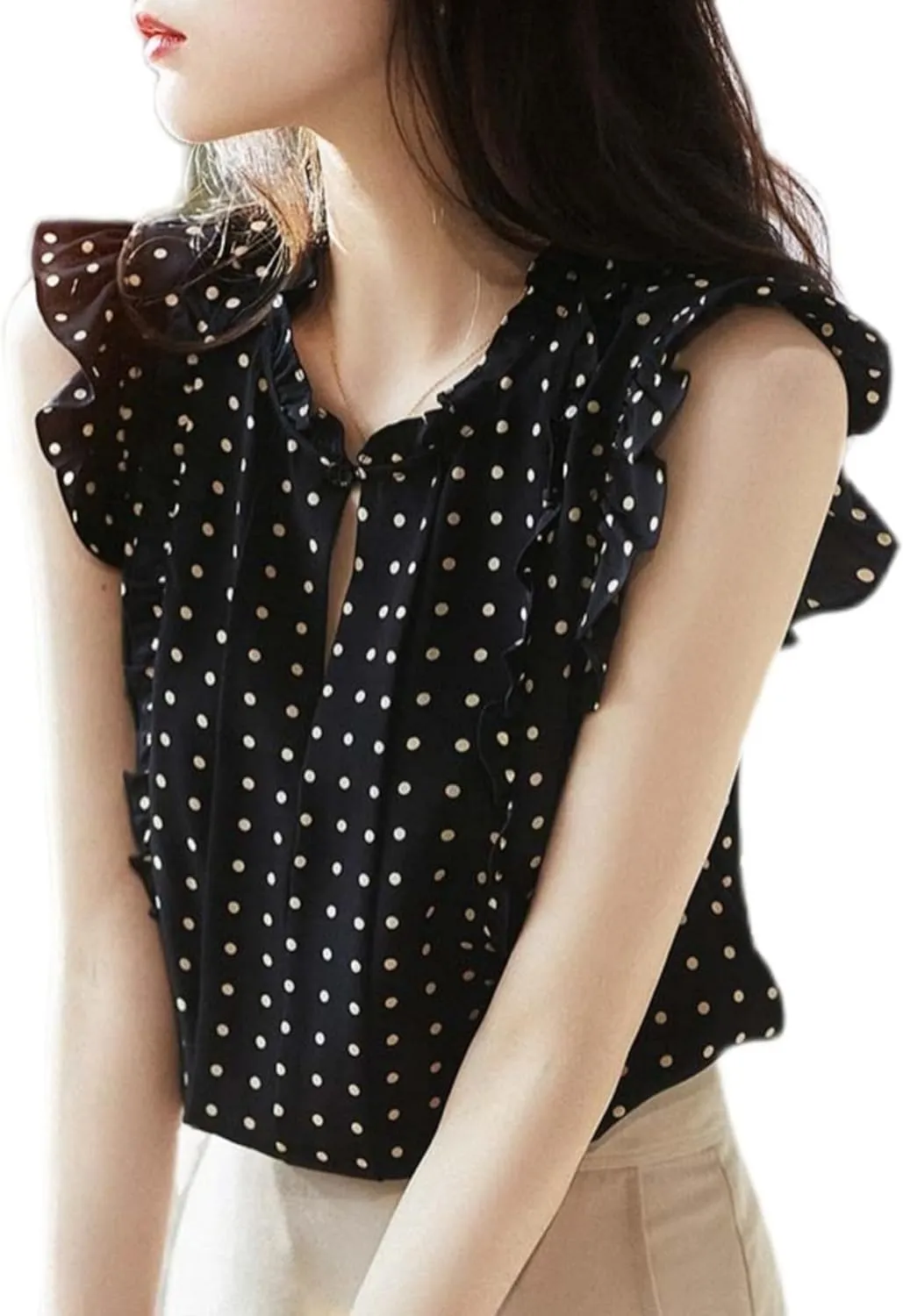 Womens Sleeveless Chiffon Blouses Summer Mock Neck Peasant Tops for Women Dressy