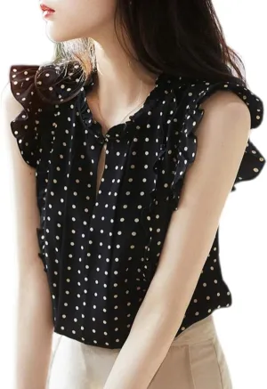 Womens Sleeveless Chiffon Blouses Summer Mock Neck Peasant Tops for Women Dressy
