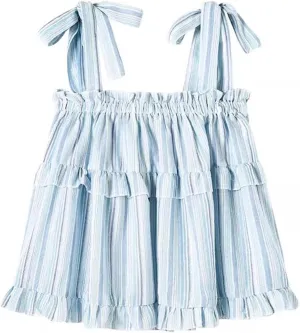 Women's Sleeveless Straps Lace-Up Loose Striped Camisole Suspender Tops