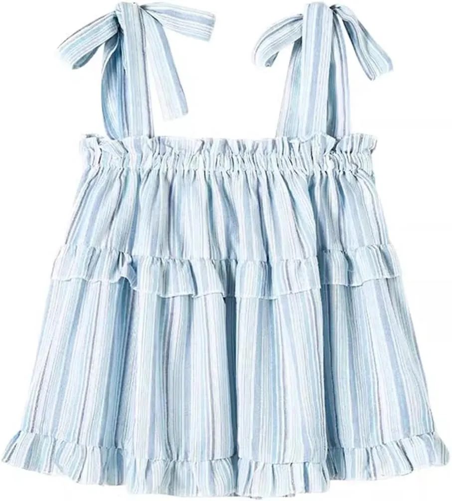 Women's Sleeveless Straps Lace-Up Loose Striped Camisole Suspender Tops