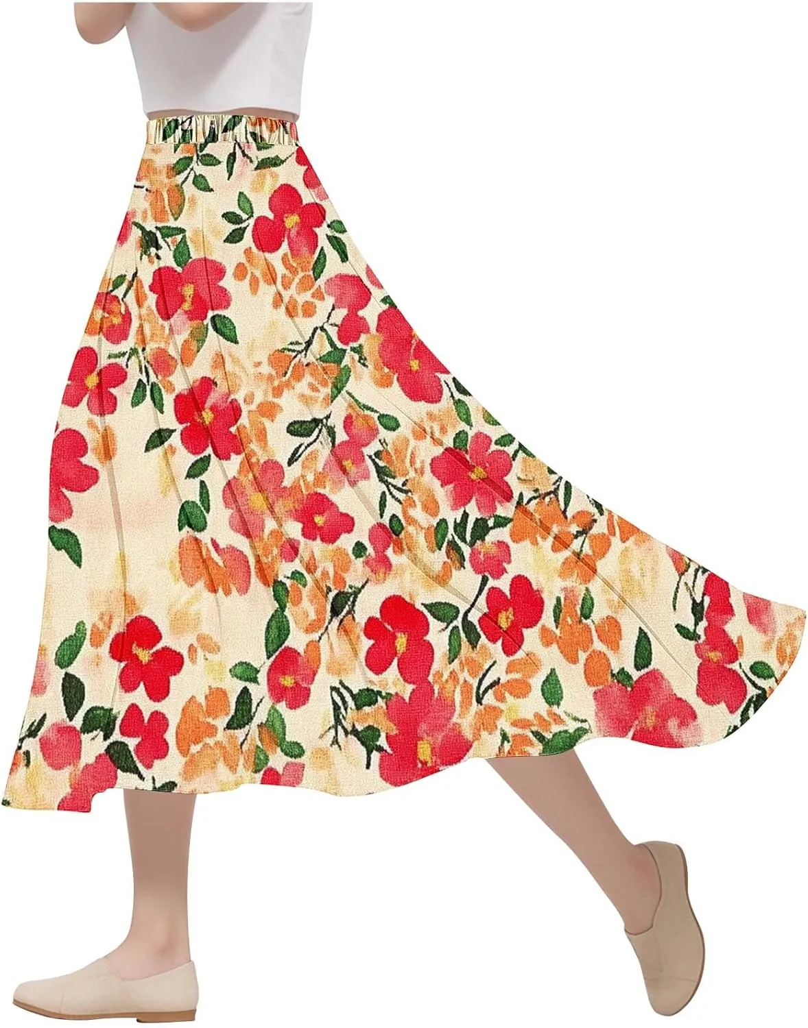 Women's Summer Boho Floral Maxi Skirts High Waisted Flowy Swing Pleated Beach Skorts Long Short Vacation Outfits S-3XL