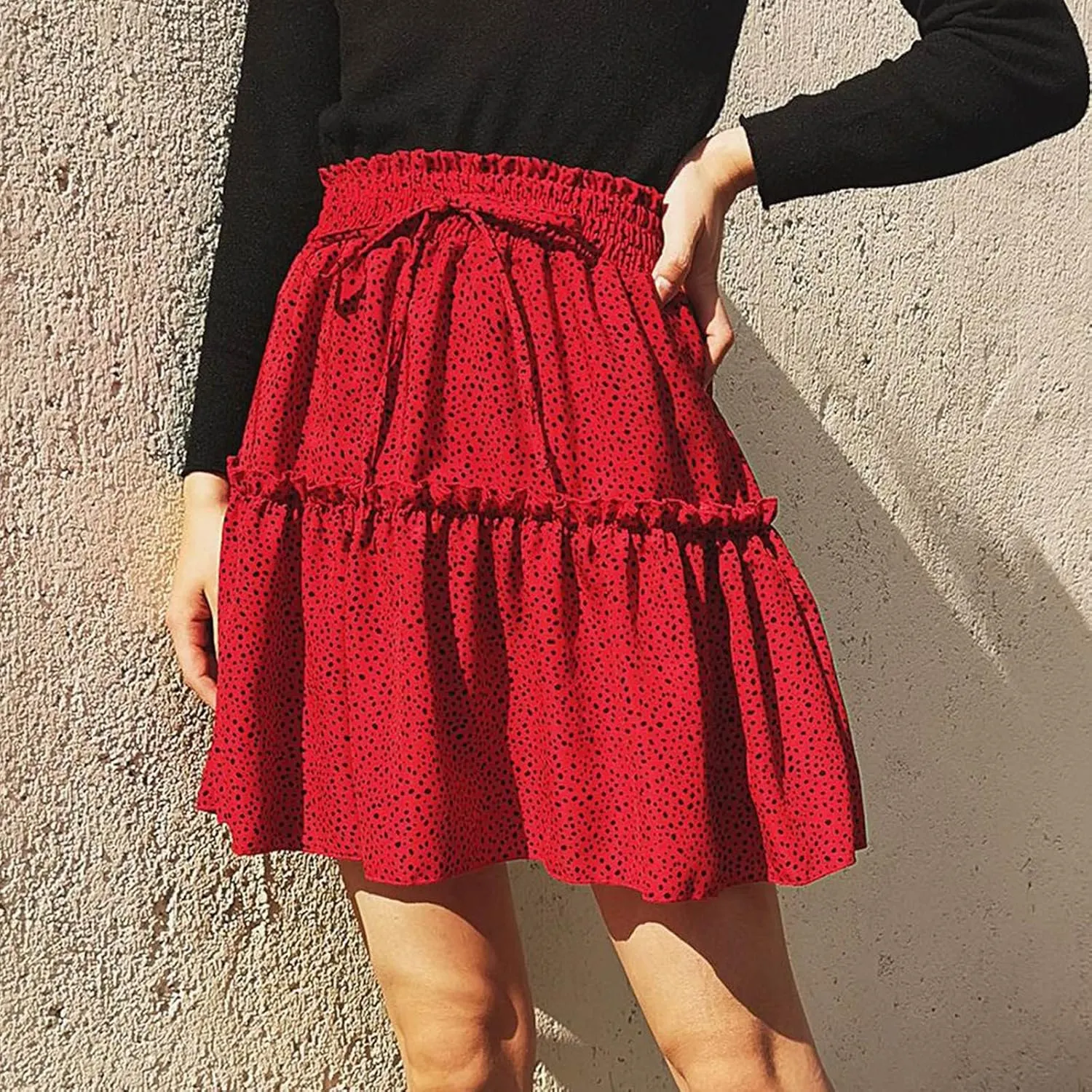 Women's Summer High Waist Ruffle Tiered Mini Skirt Printed A line Beach Cute Ballet Skirts Spring Dresses Mini