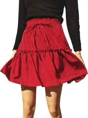 Women's Summer High Waist Ruffle Tiered Mini Skirt Printed A line Beach Cute Ballet Skirts Spring Dresses Mini