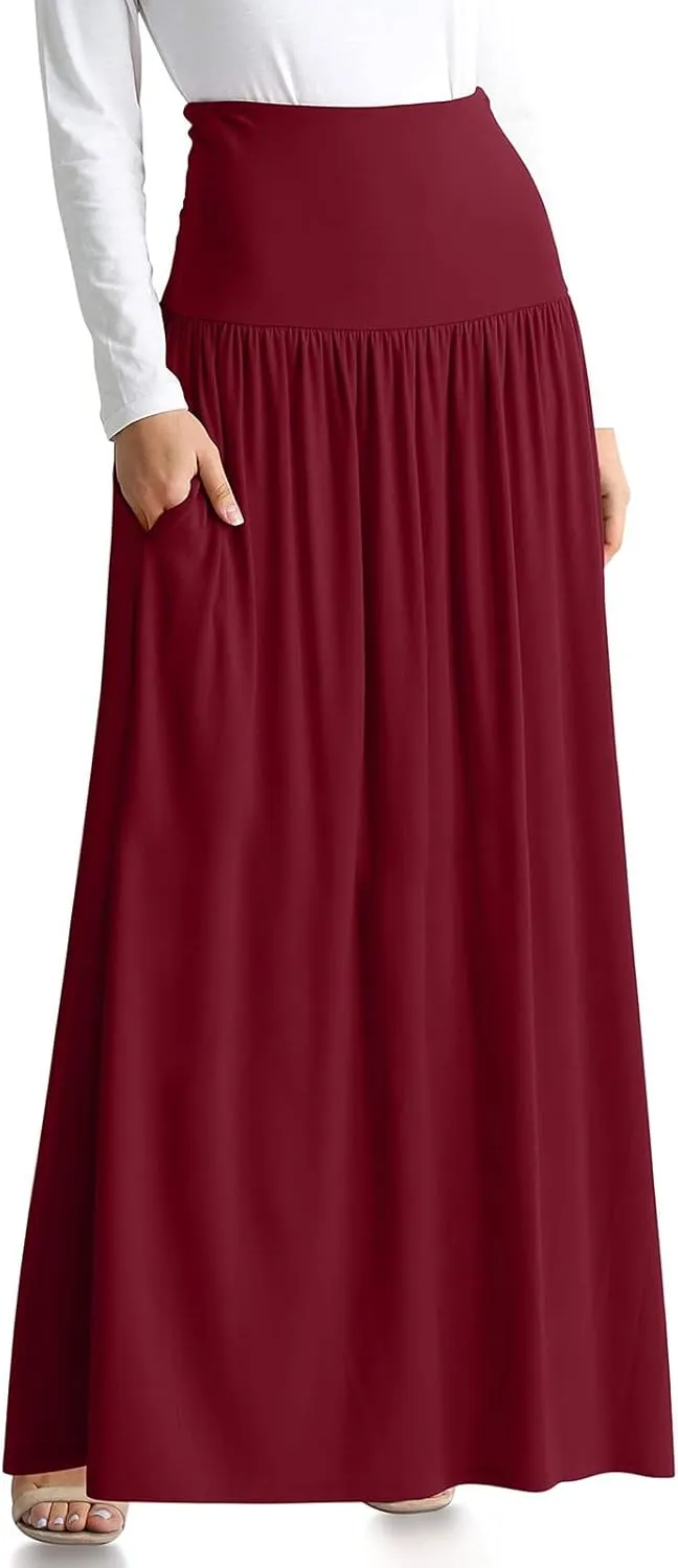 Womens Summer Skirts Womens Cotton Linen Skirts Spring Summer A Line Pleated Maxi Midi Skirt With Pockets Black Skirt