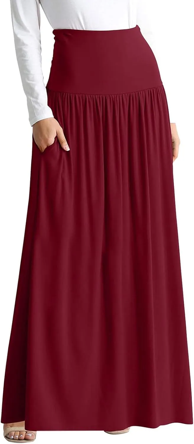Womens Summer Skirts Womens Cotton Linen Skirts Spring Summer A Line Pleated Maxi Midi Skirt With Pockets Black Skirt