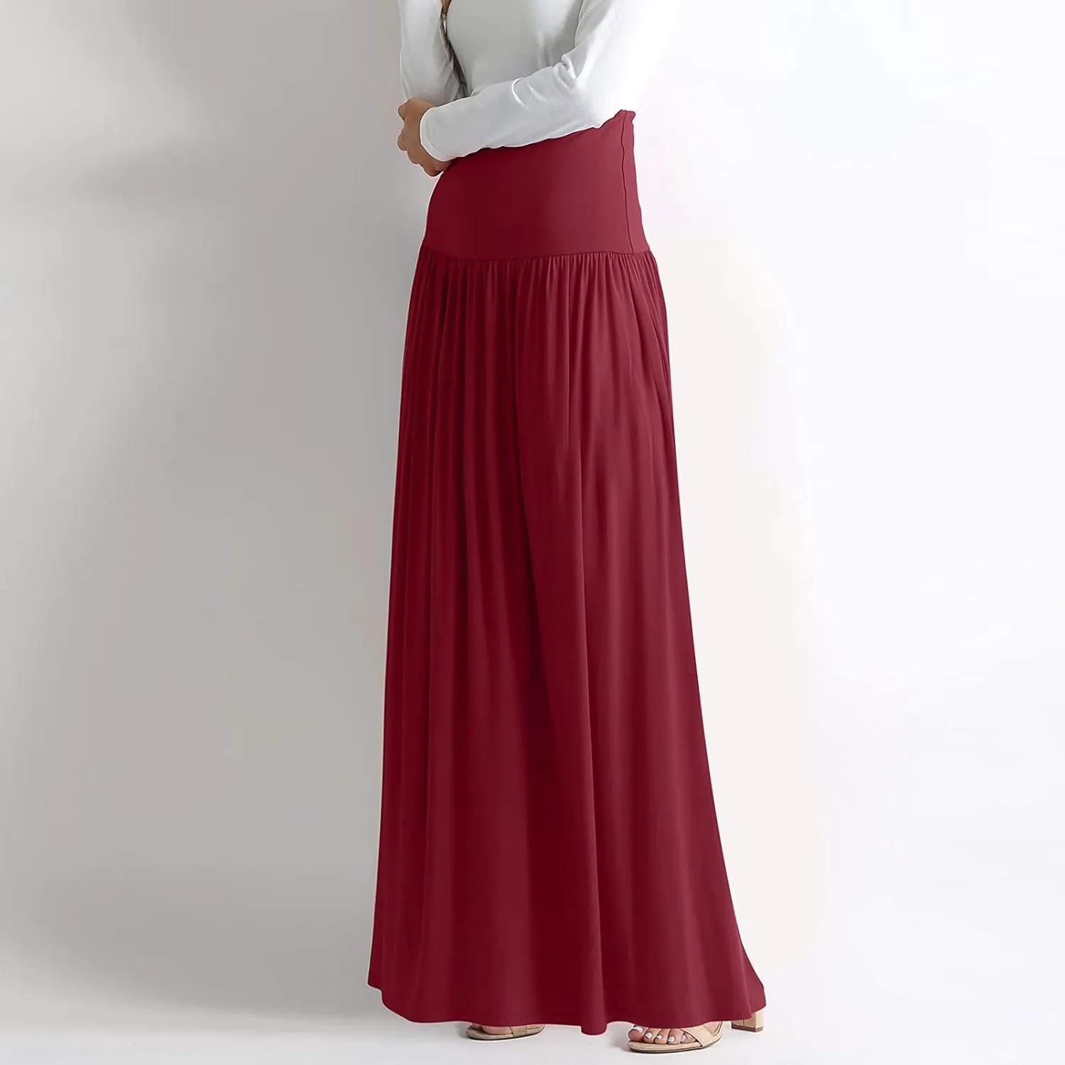 Womens Summer Skirts Womens Cotton Linen Skirts Spring Summer A Line Pleated Maxi Midi Skirt With Pockets Black Skirt